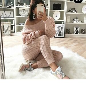 Rose Pink Knitted 2PC Set Sweater & Leggings